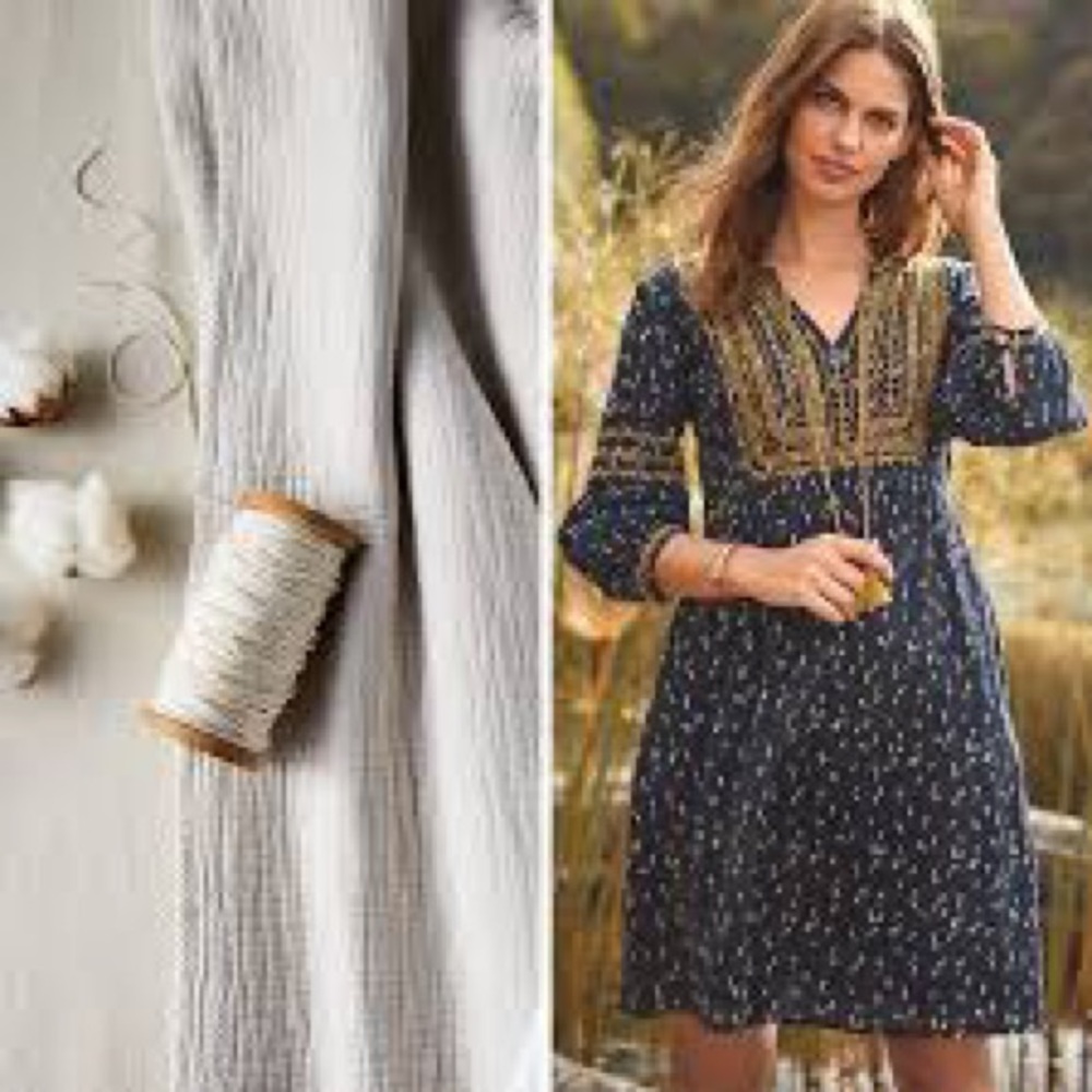 EUC Garnet Hill Gauzy Floral Embroidered Dress